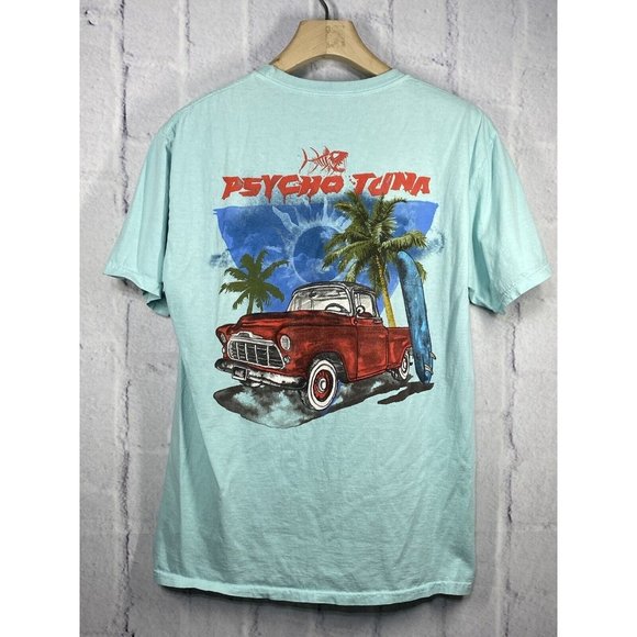 Psycho Tuna Paradise Green T-shirt Size M Classic Truck & Surfboard Longboard - Picture 1 of 10